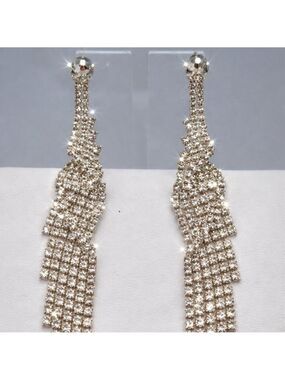 Bridal Long Sparkly 5" Rhinestone Waterfall Shoulder Duster Earrings